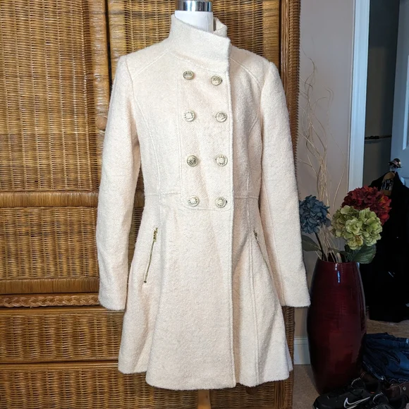 Guess Jackets Coats Guess Ivory Double Breasted Military Coat Large Poshmark